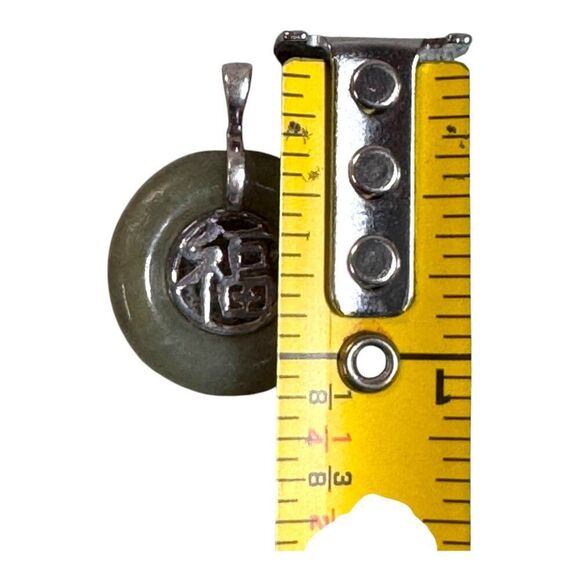 Sterling Silver Chinese Happiness Symbol Light Green Jade Pendant 925 Vintage - Picture 4 of 6